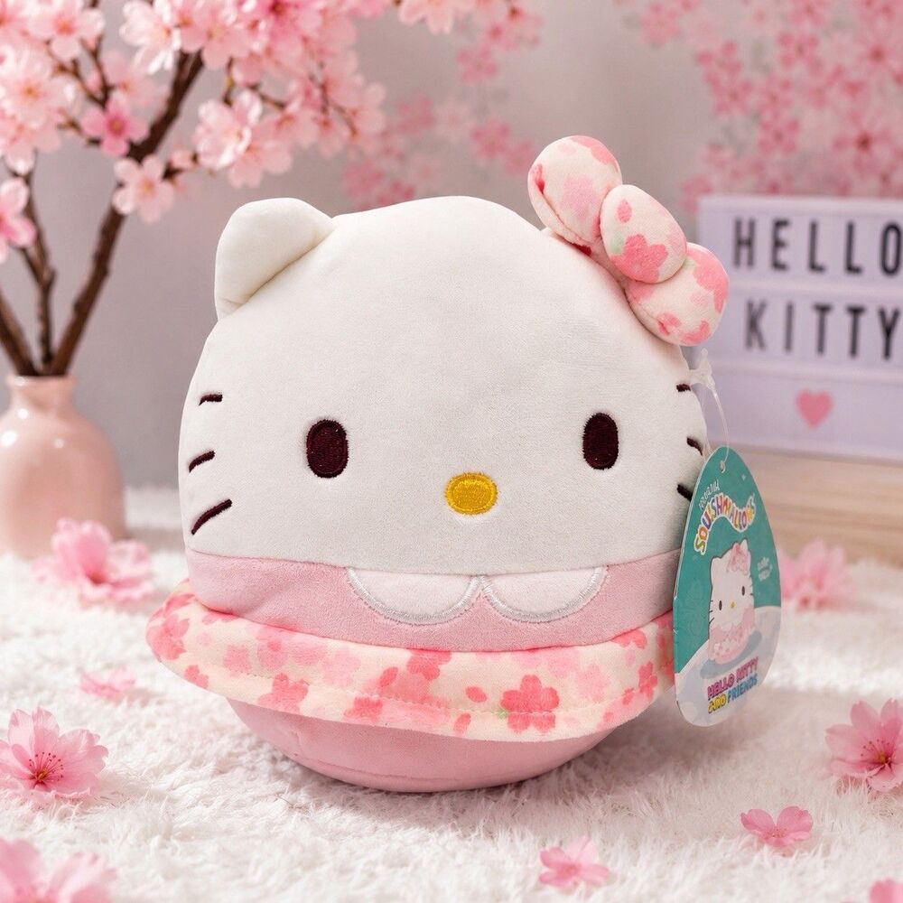 Hello Kitty Squishmallows 8” Cherry Blossom Sakura Floral Dress Plush NWT